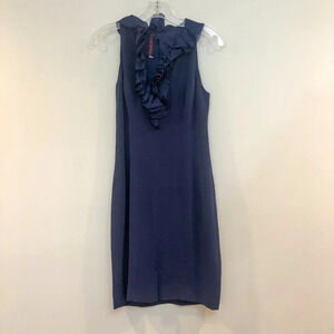 Tom and Linda Platt Ruffled Cocktail Formal Navy Mini Sheath Dress Women's 4
